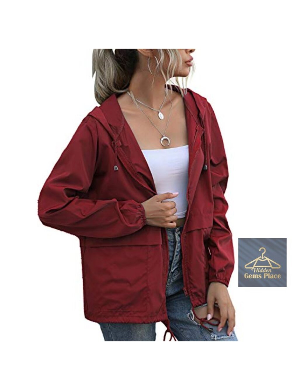 Waterproof Rain Jacket Lightweight Hooded Windbreaker with Pockets